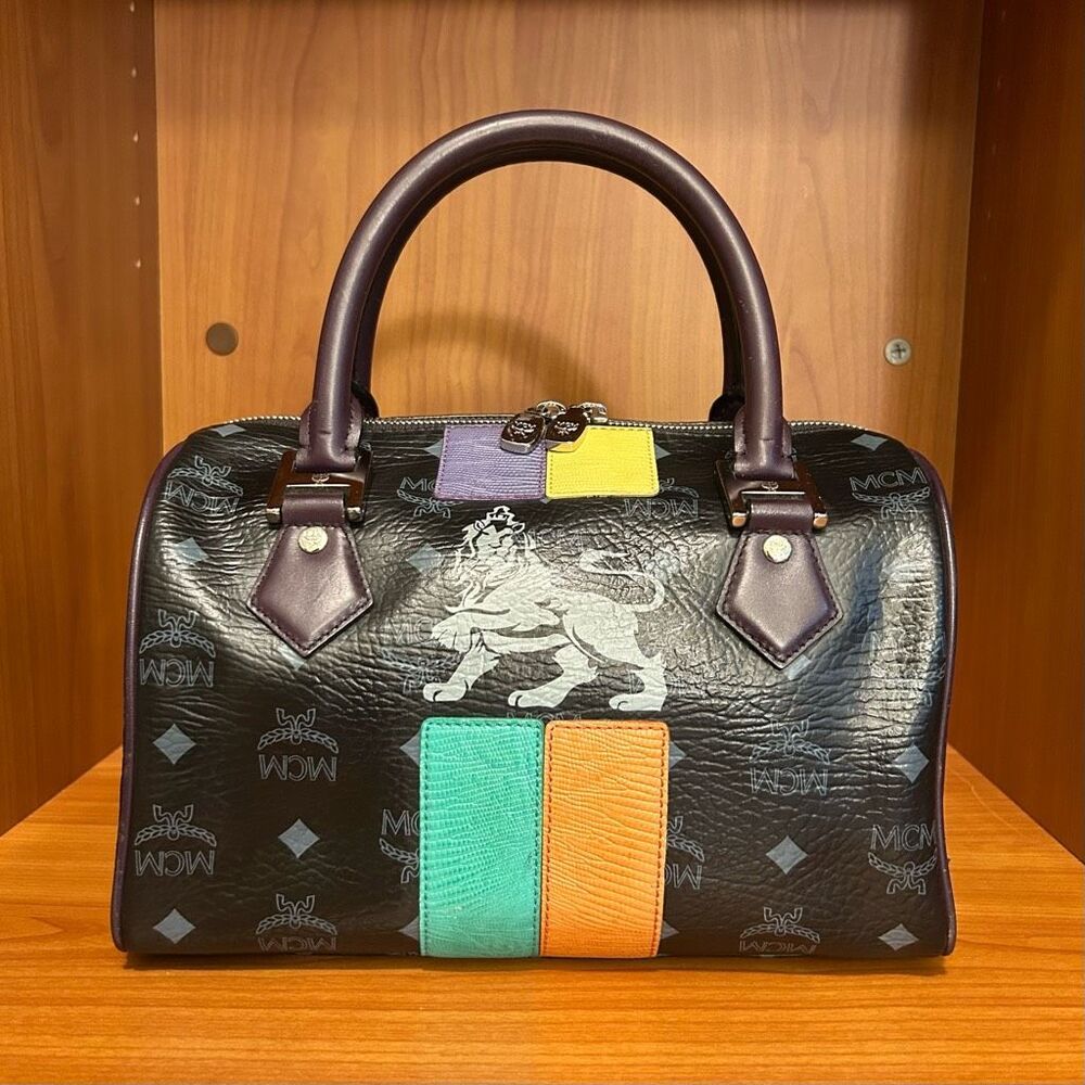 MCM Princess Lion Boston Leather Handbag